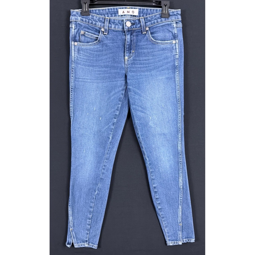 AMO Twist Jeans Womens 26 Dive Bar Blue Skinny Crop Ankle Slit Made USA Stretch